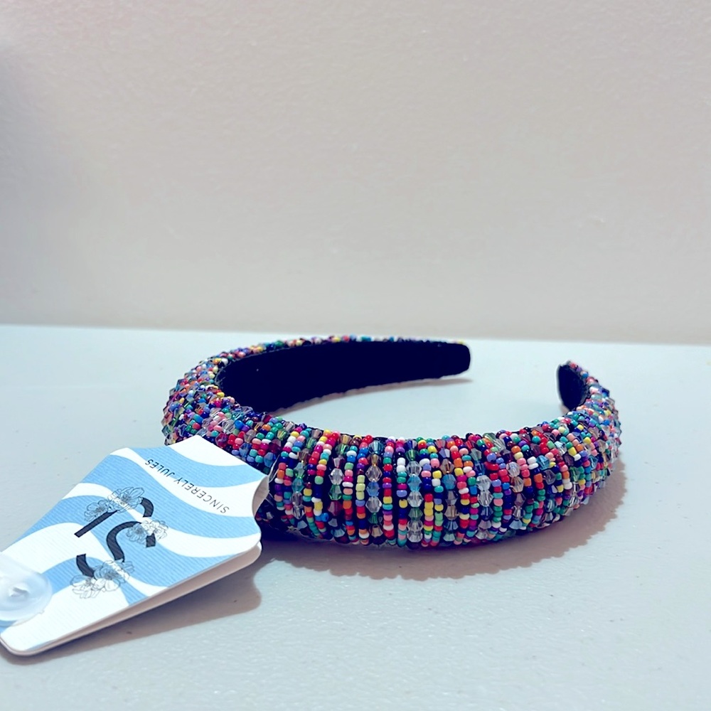 Sincerely Jules Beaded Glass & Suede Leather Headband Multi-Colored NWT